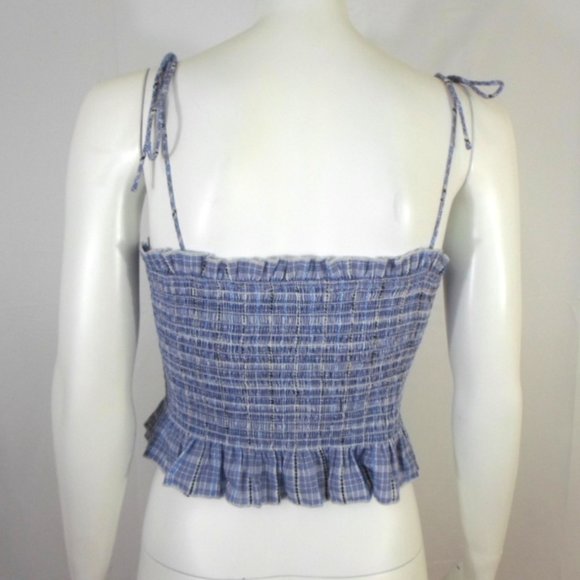 After Market Blue Plaid Smocked Sleeveless Crop Top - Picture 4 of 6